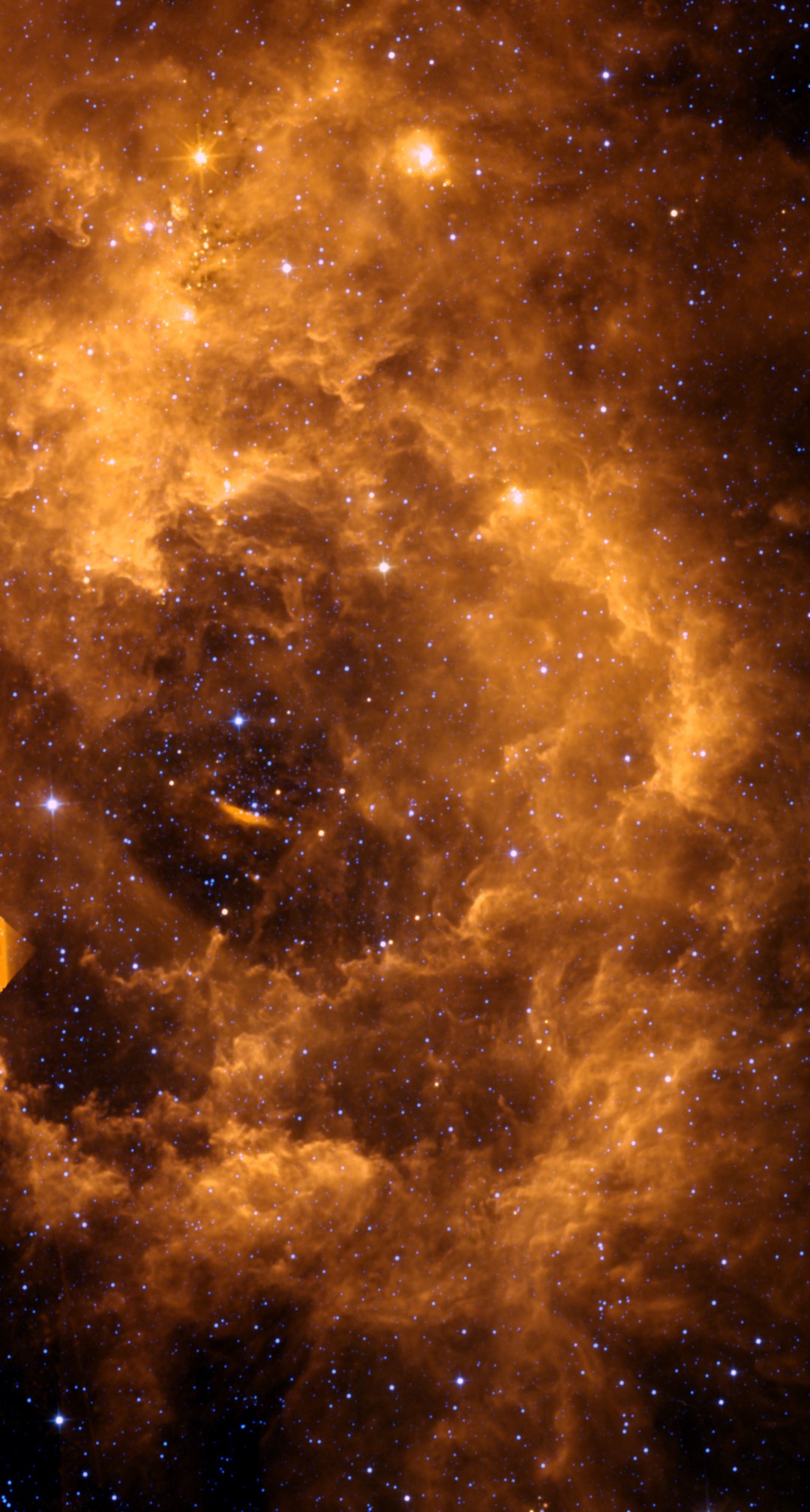 The Rosette Nebula in infrared from NASA WISE data, star-registered to the same framing as the backyard photo — the full ring of warm dust glowing around the cavity carved by the central star cluster.